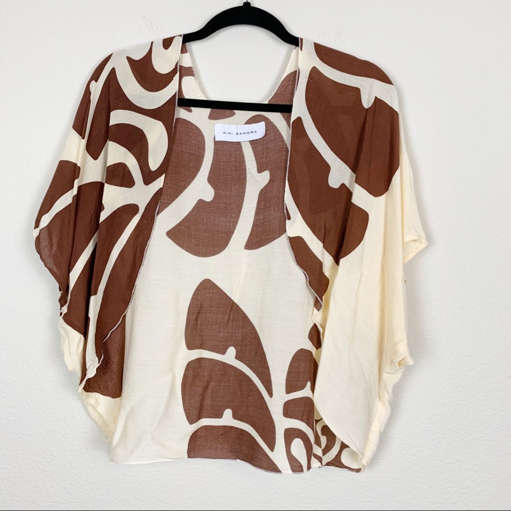 Kini Zamora Monstera Short Sleeve Kimono Cover Up